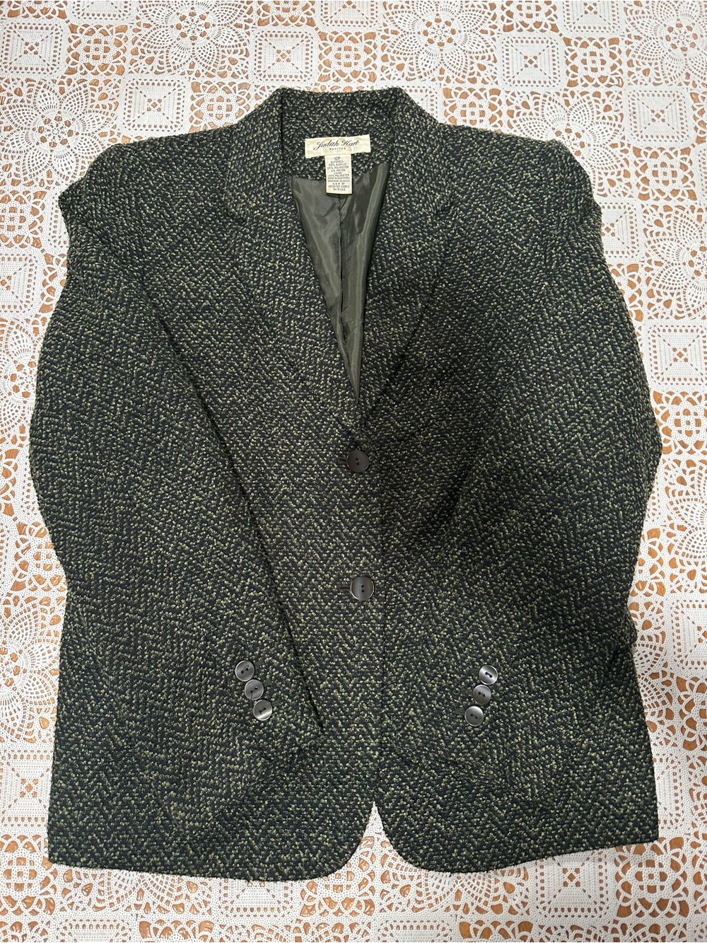 Vintage 90s Judith Hart Petite 12P Black Green Textured Blazer